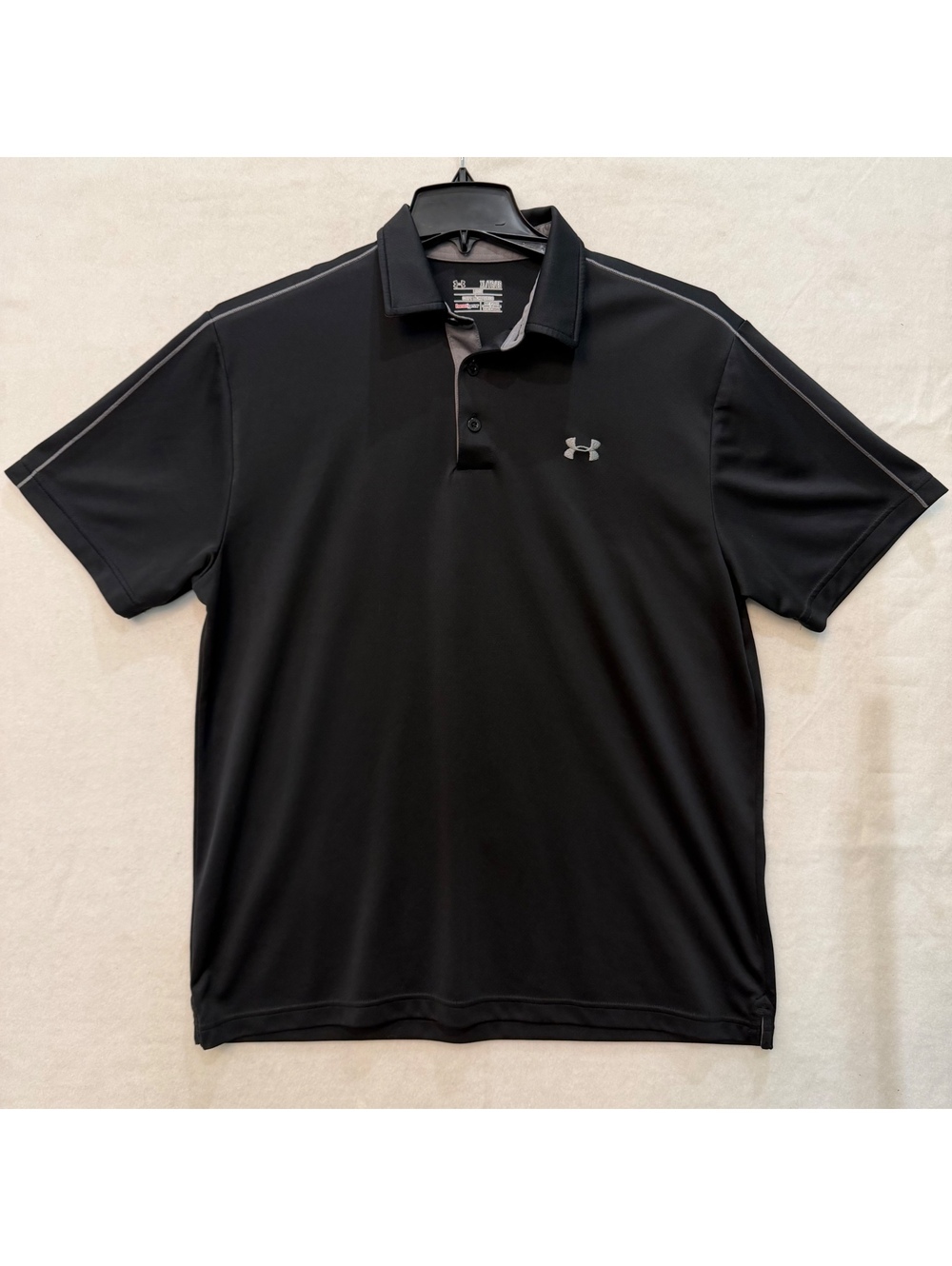 Under Armour Men's XL Tech Performance HeatGear Polo Shirt Black Gray Piping